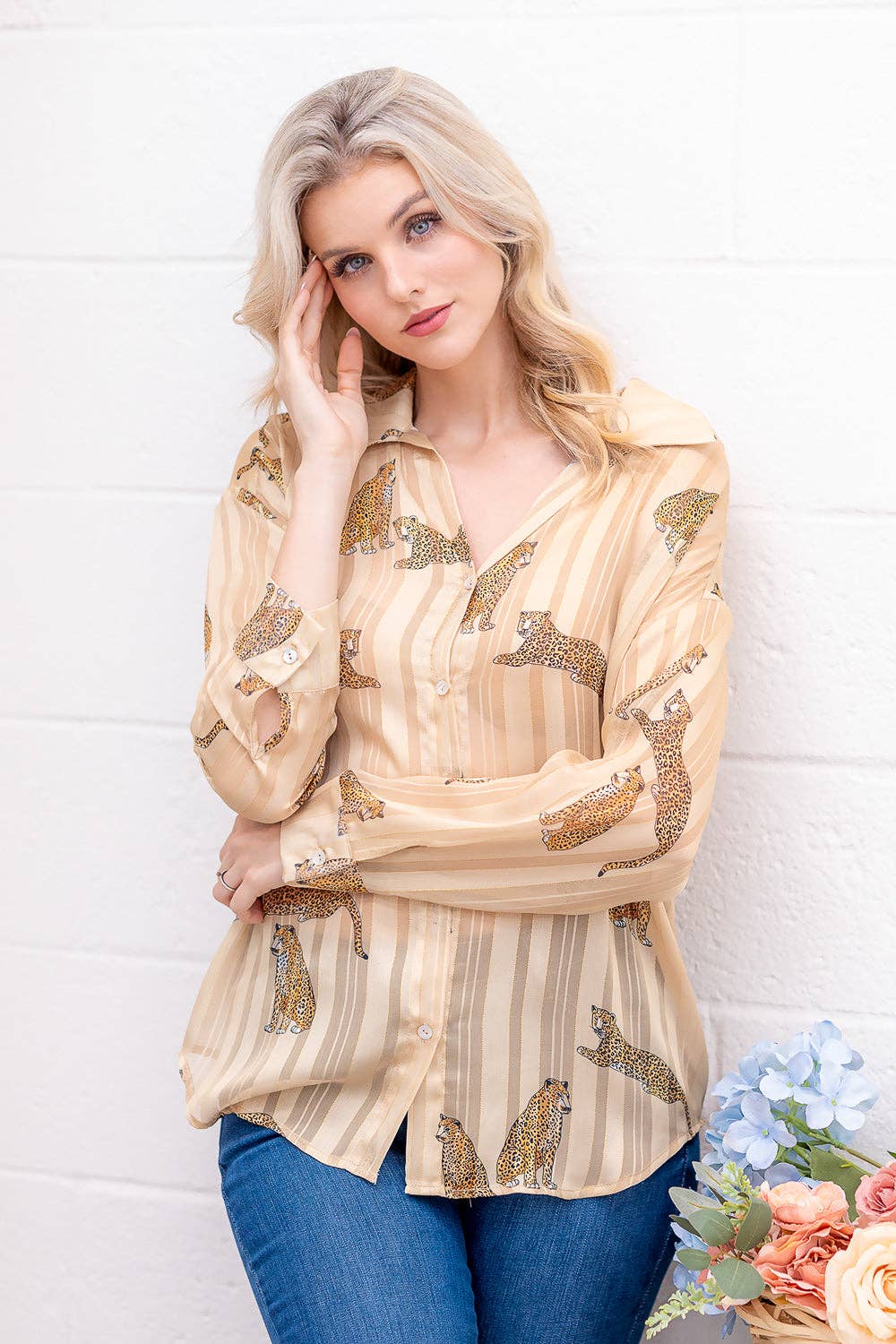Stylish Cheetah Print Button Up Top for Women