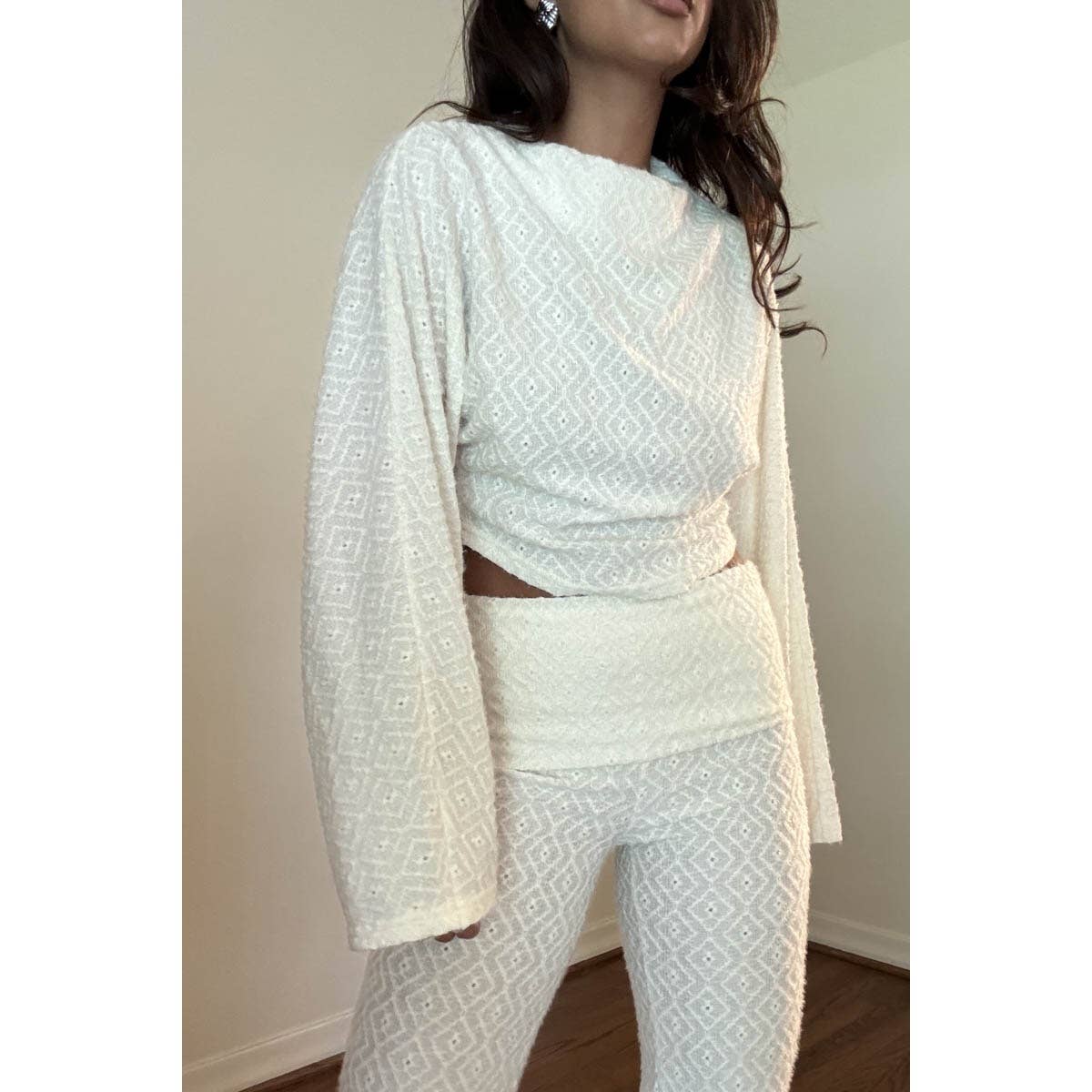 Fuzzy Knit Long Sleeve Top With Fold Over Pants