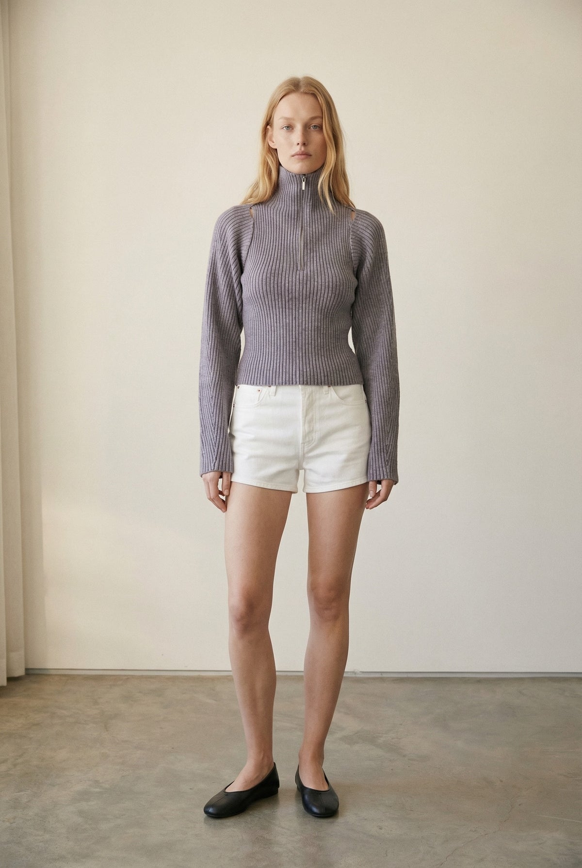Front Half Zip Knit Top And Bolero Set