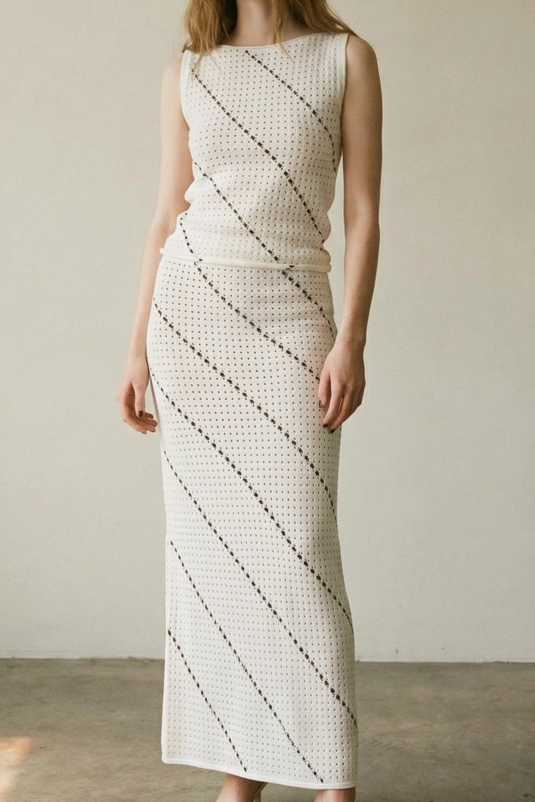 Crochet Knitted Top & Midi Skirt Set