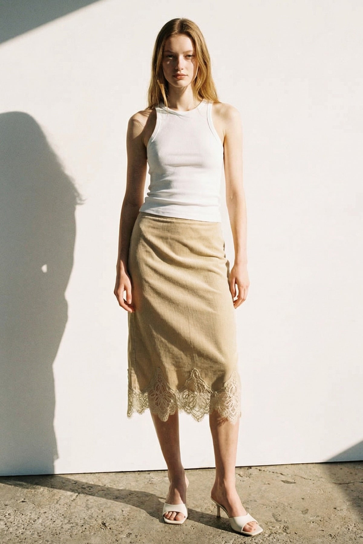 Lace Trimmed Corduroy Skirt