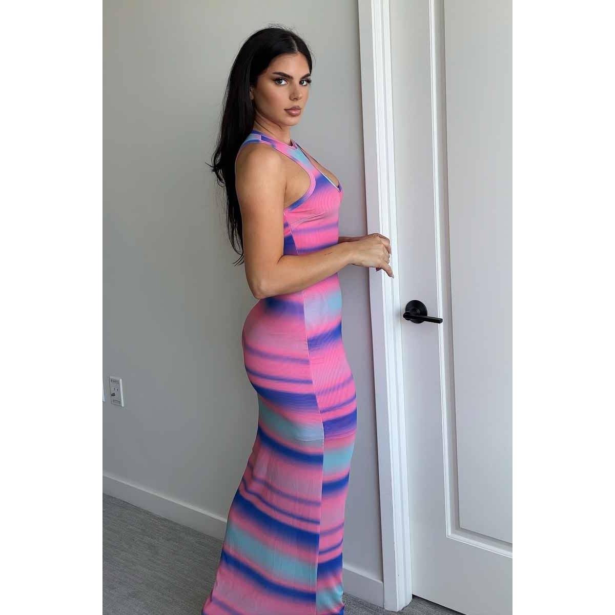 Cutout Detail Mesh Maxi Dress
