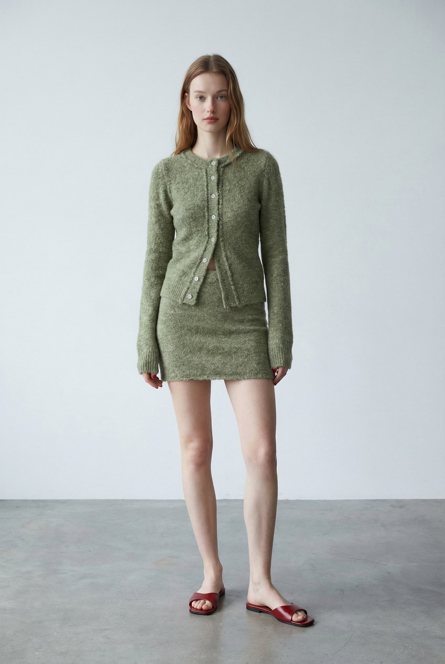 Boucle Knit Cardigan W/ Mini Skirt
