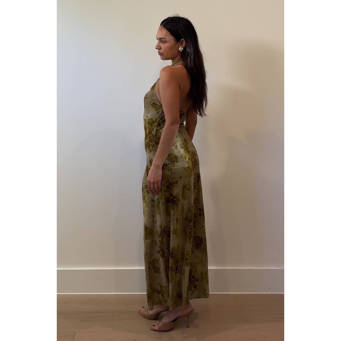 Floral Burnout Halter Maxi Dress