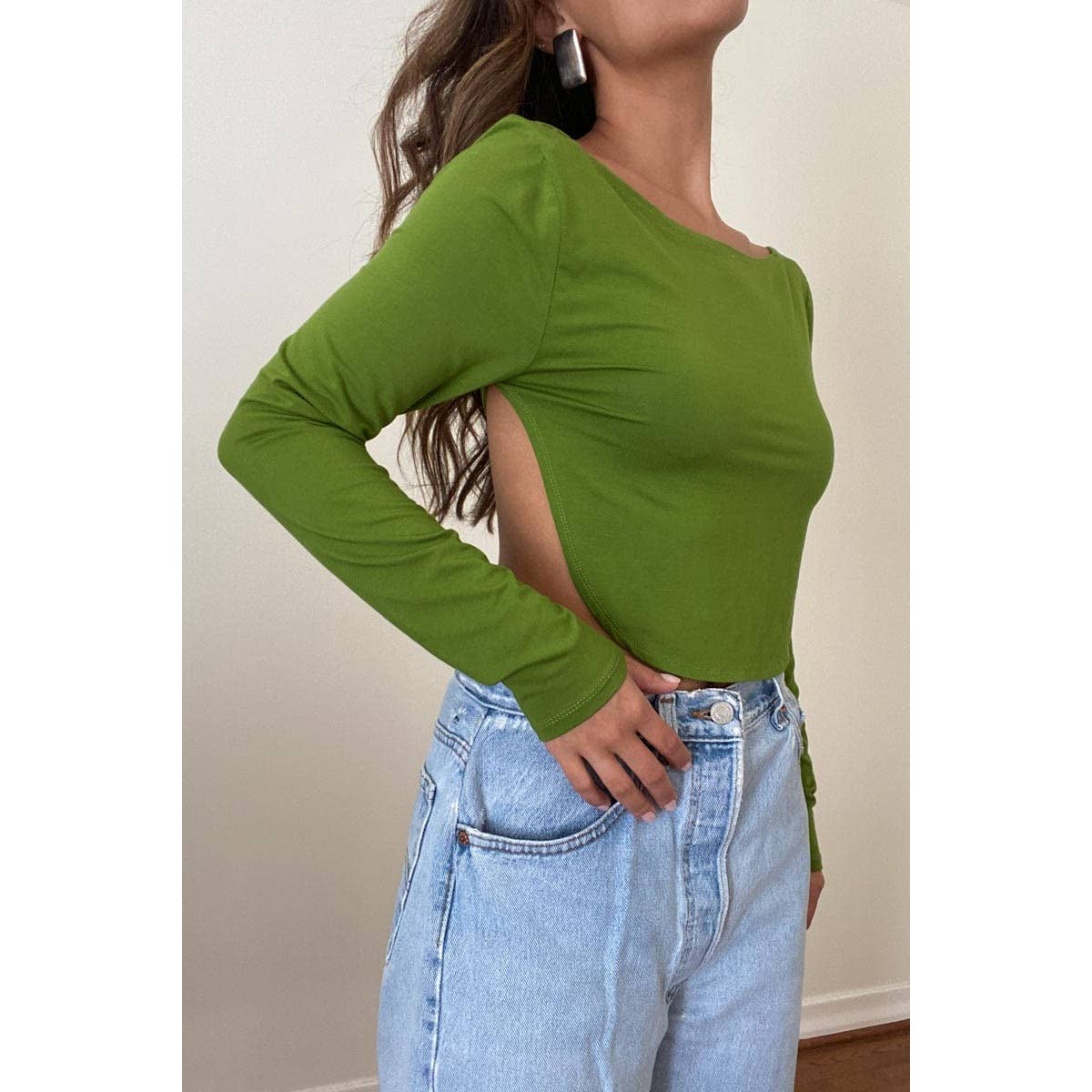 Tie Back Backless Long Sleeve Crop Top