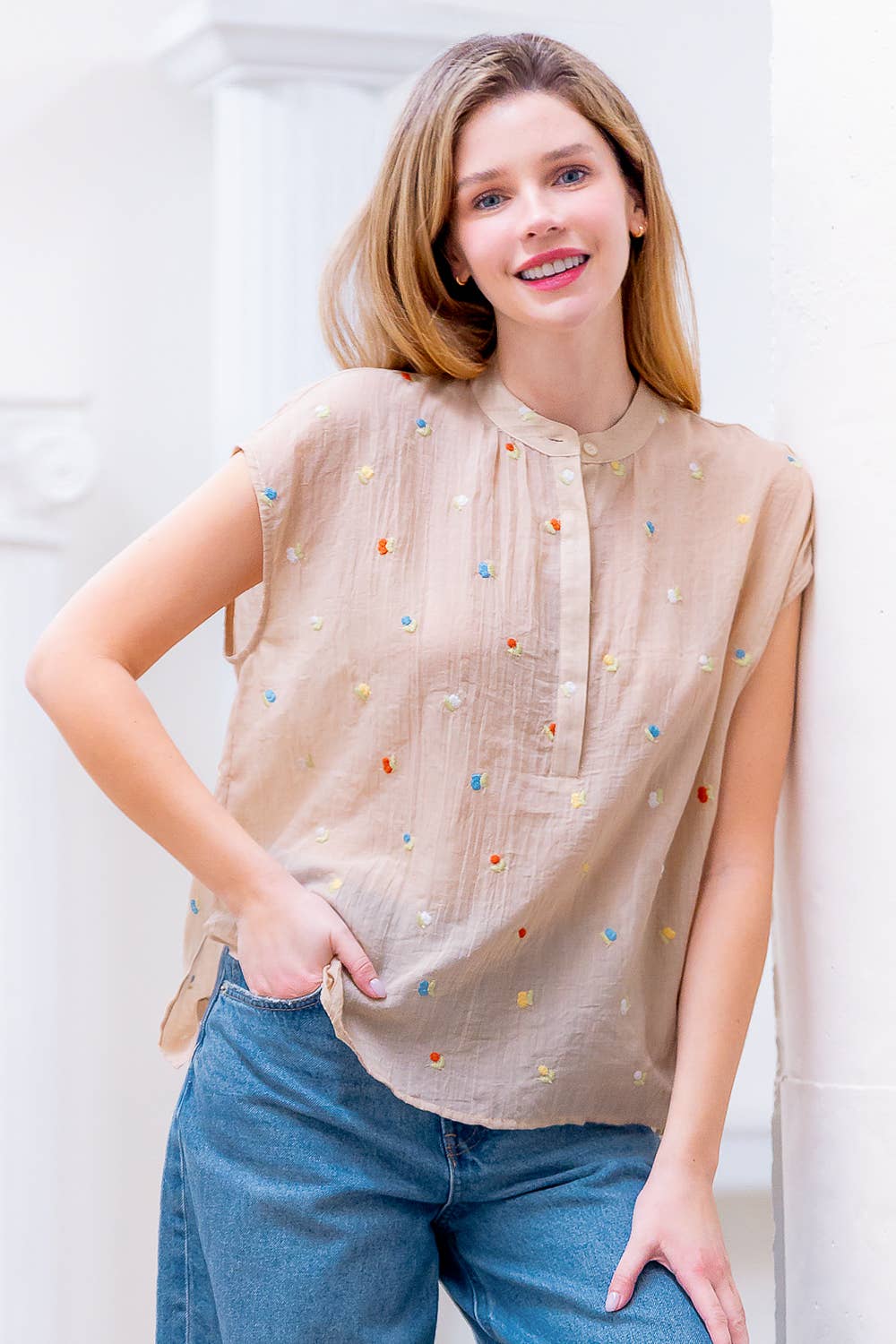 Chic Embroidered Dolman Sleeve Top for Women