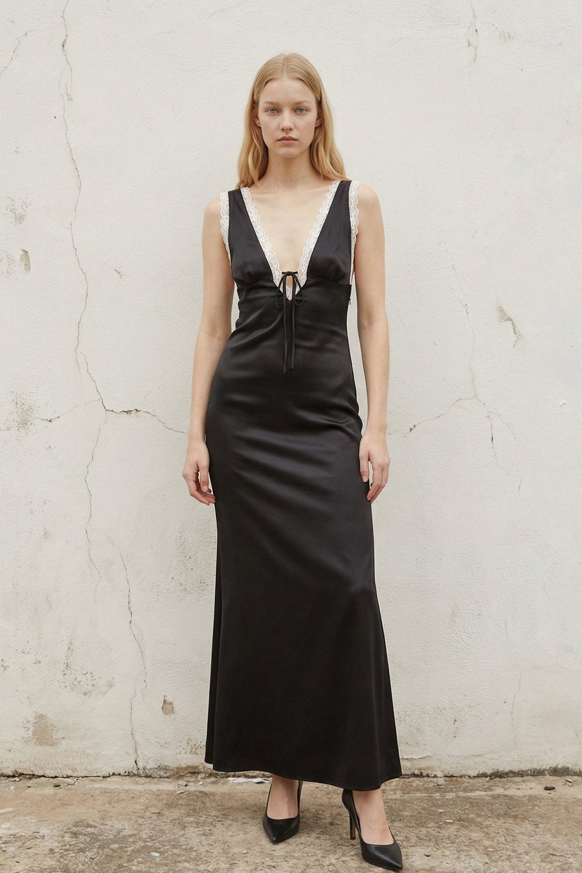 Satin V Neck Maxi Dress