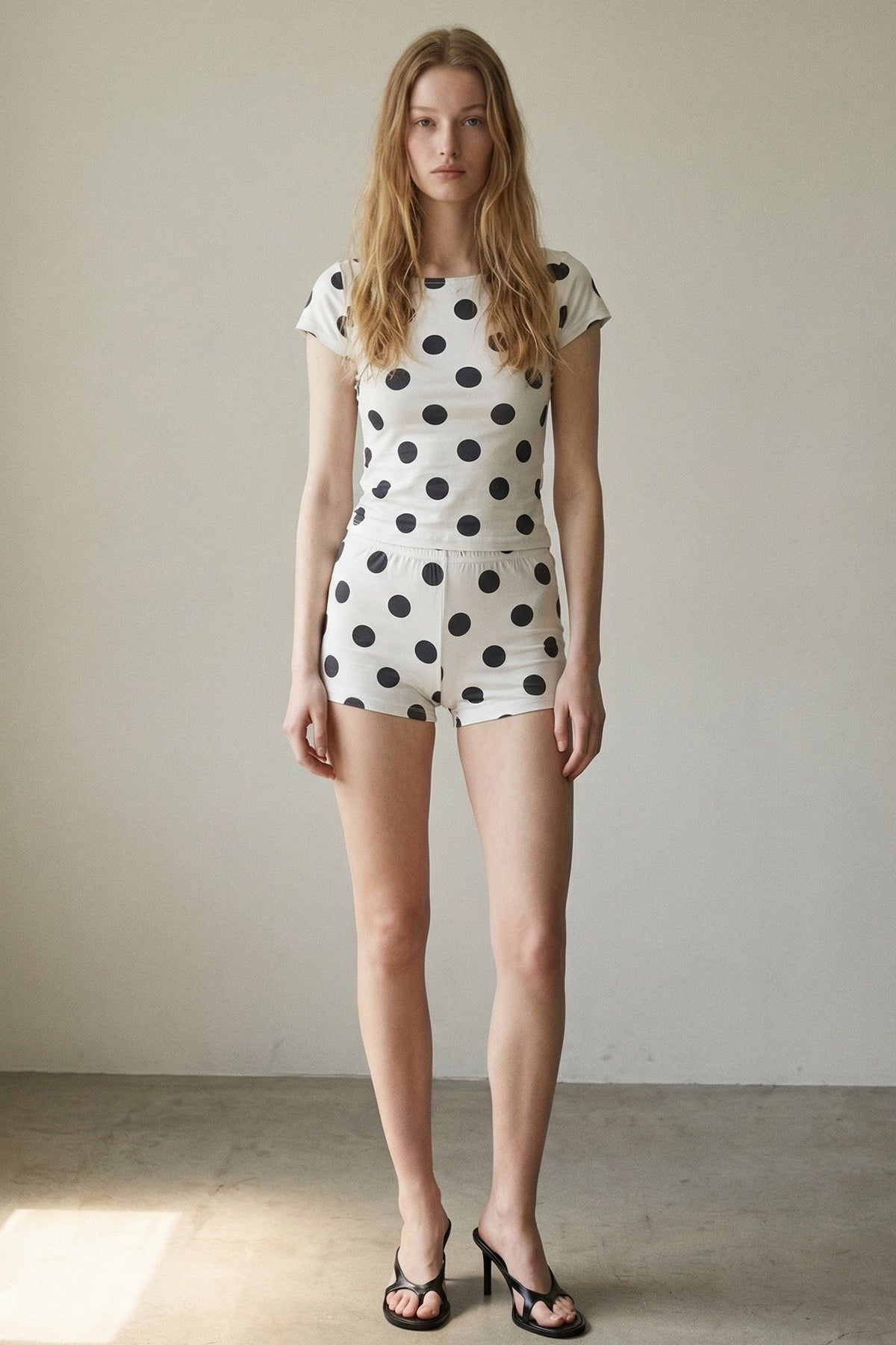 2 Piece Polka Dot Off The Shoulder Top And Short Sets