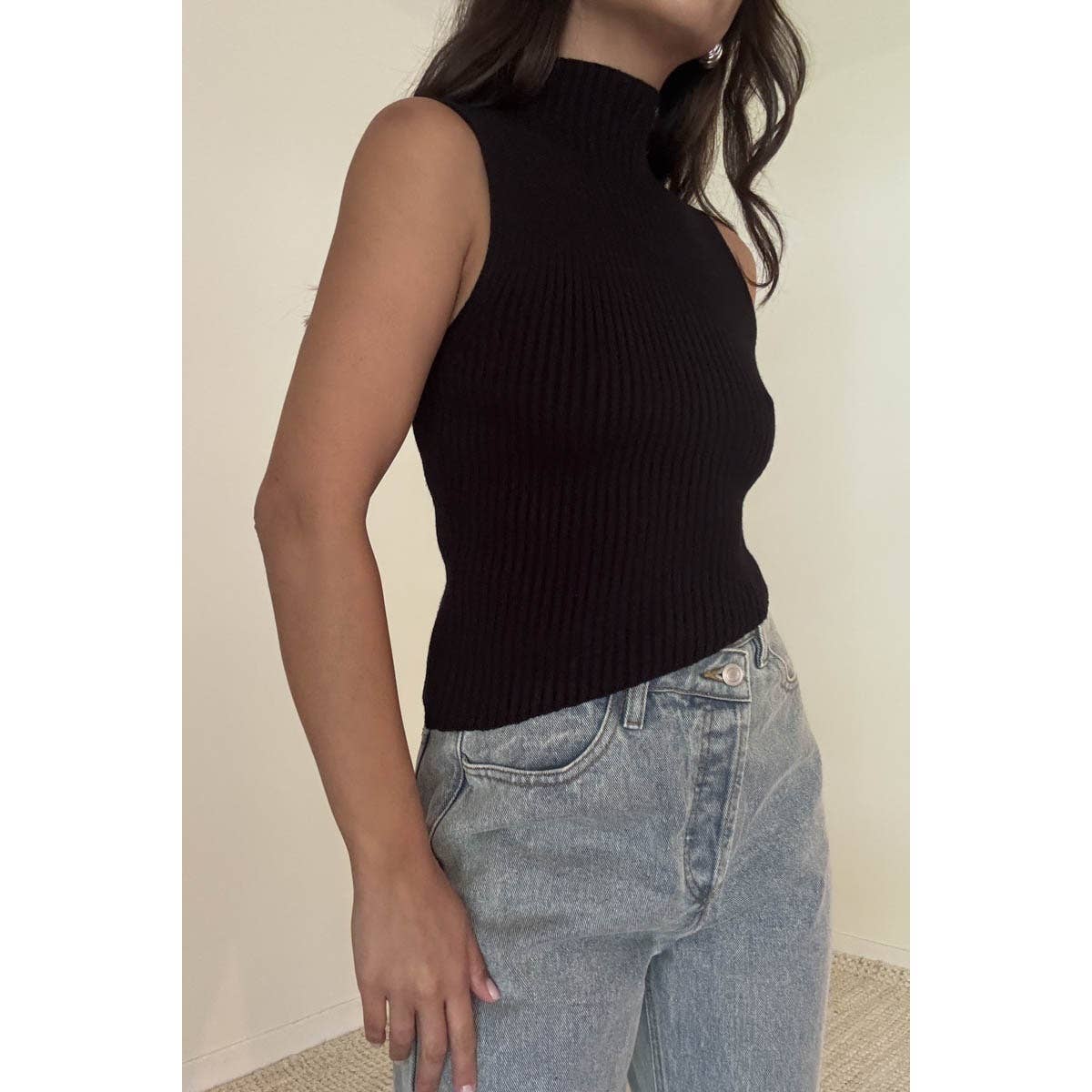 Ribbed Asymmetric Knit Top
