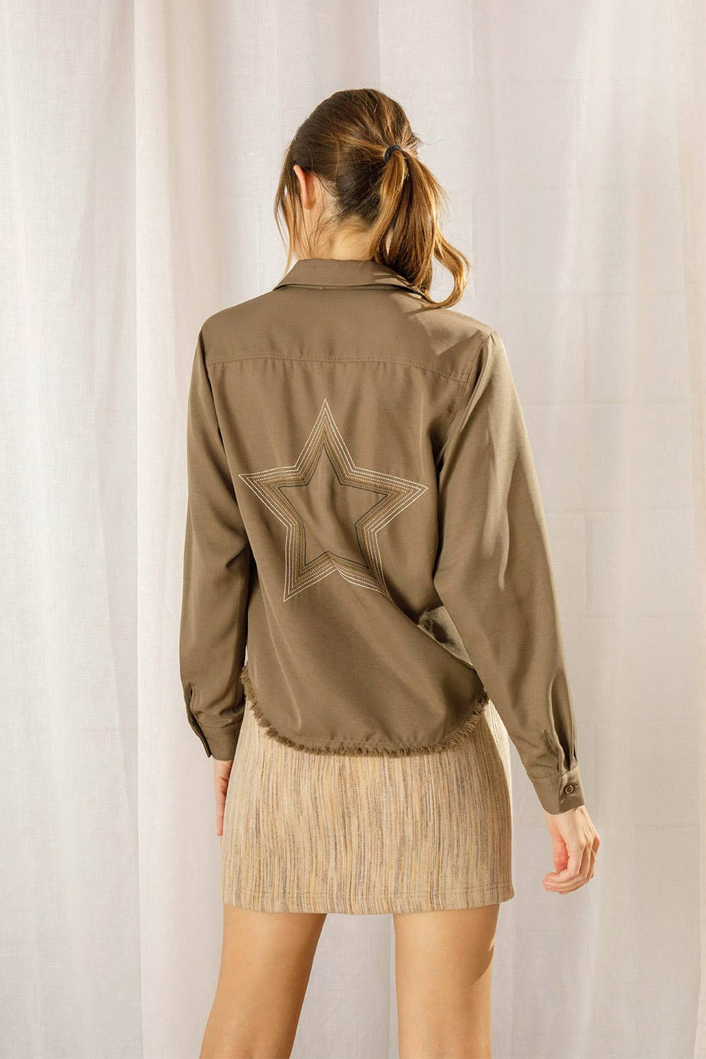Embroidered Star Woven Twill Top