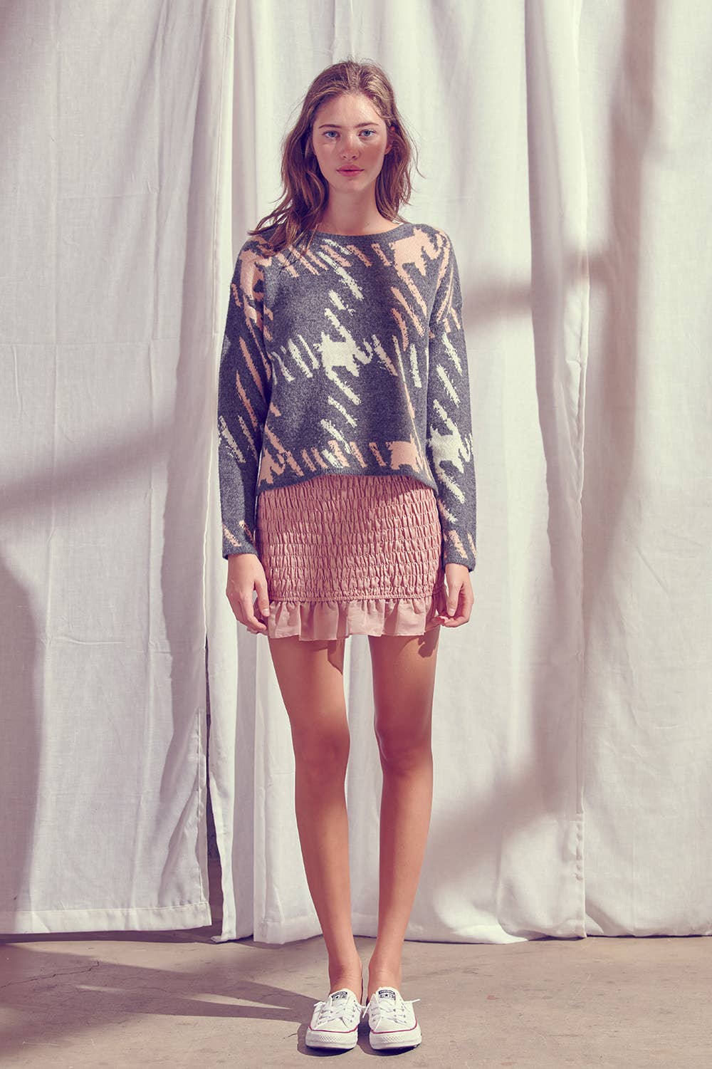 Patterned Drop Shoulder Knit Sweater