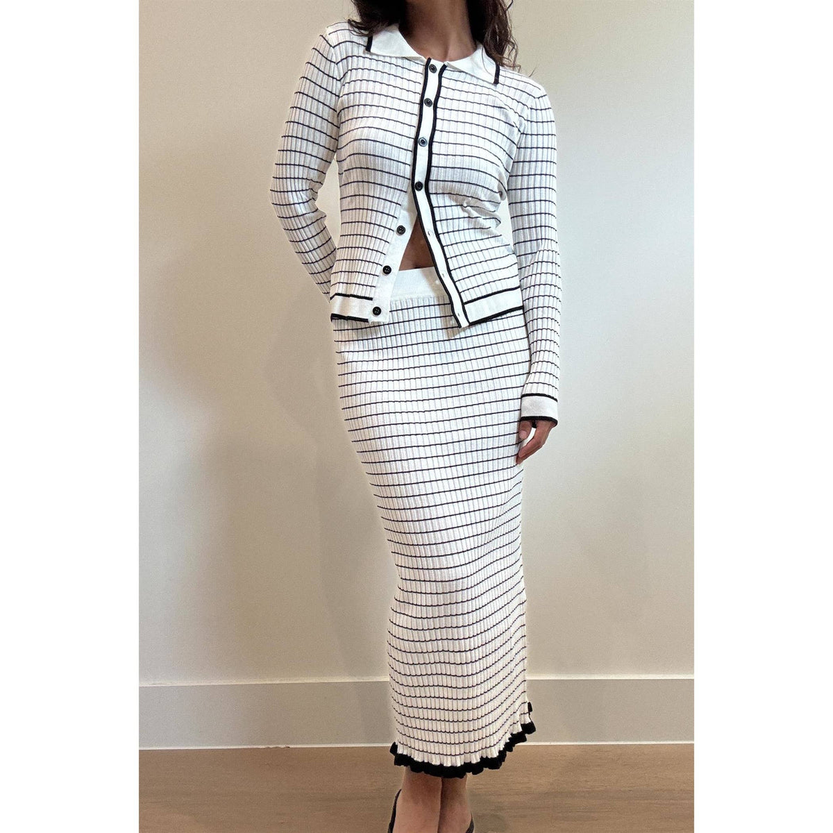 Striped Knit Cardigan and Maxi Skirt Set