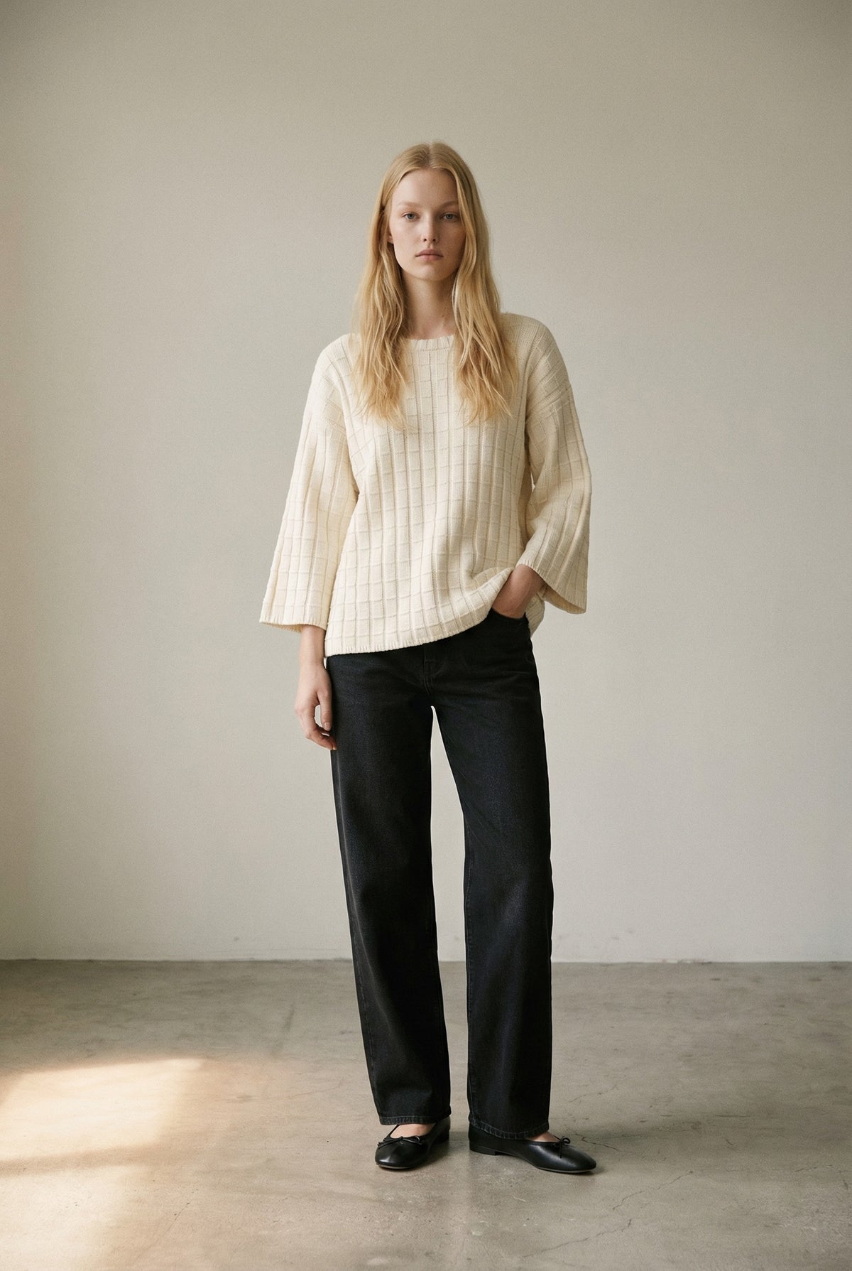 Boat Neckline 3/4 Sleeve Sweater Top