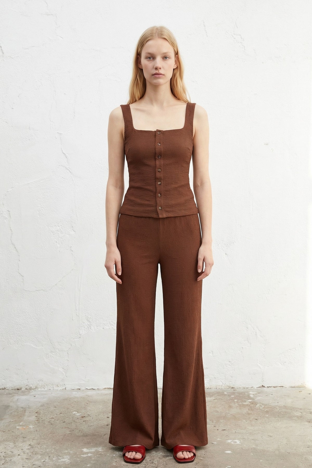 2 Piece Button Down Top & Flare Leg Pant Sets