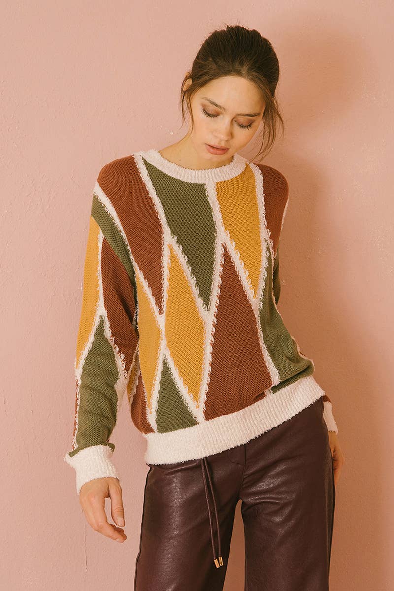 Tri-Color Block Knit Sweater