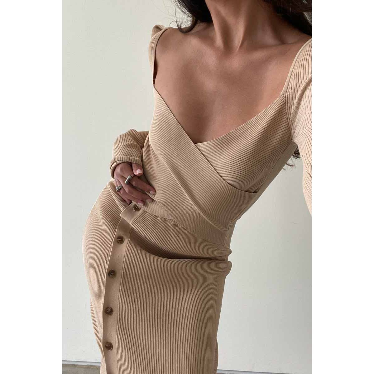 Everyday Ribbed Wrap Midi Dress for Women