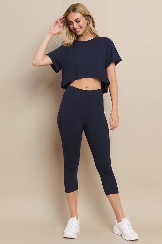 Cropped Crew Tee & High Rise Capri Leggings Matching Set