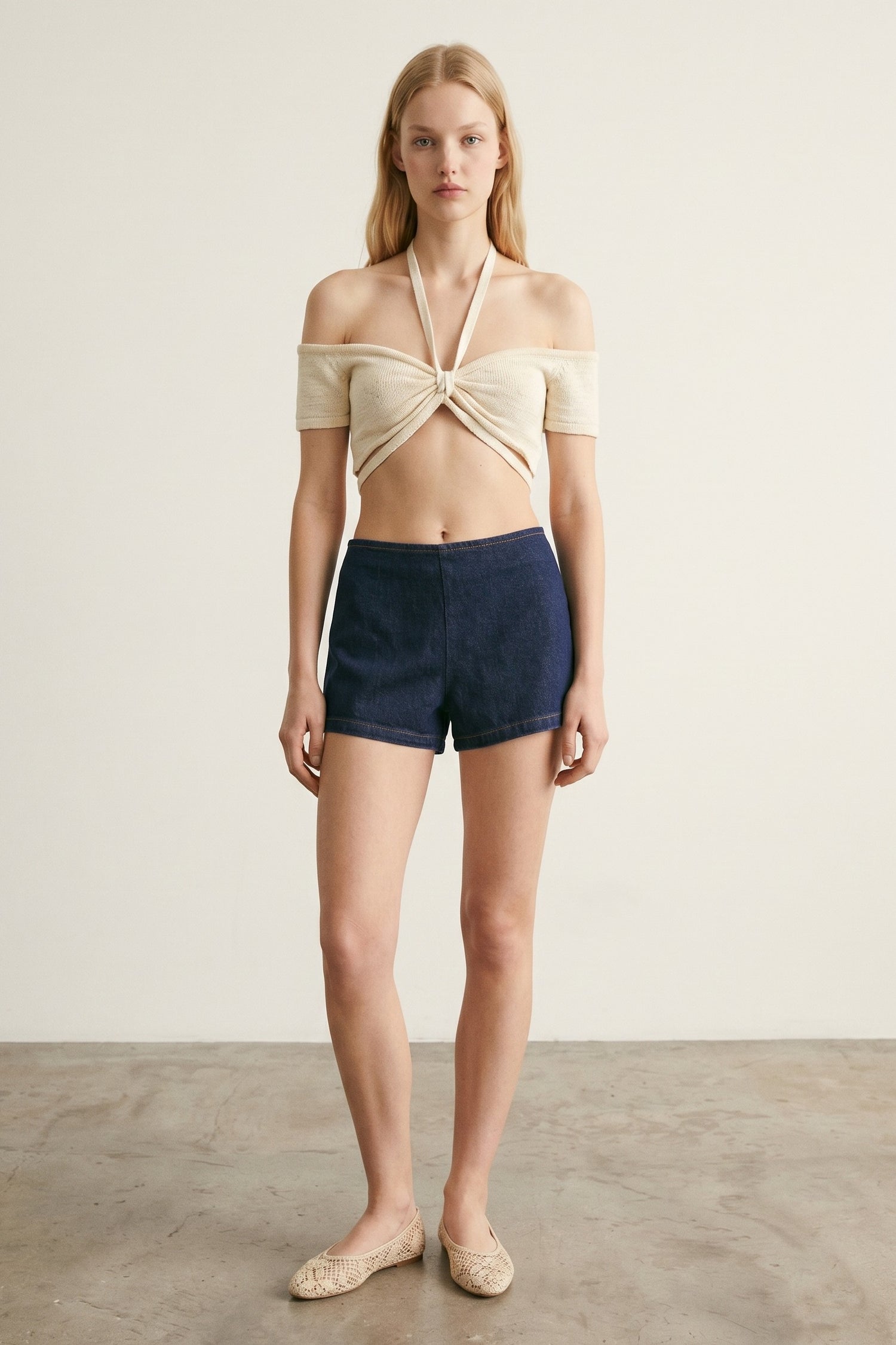 Knit Off The Shoulder Halter Neck Top