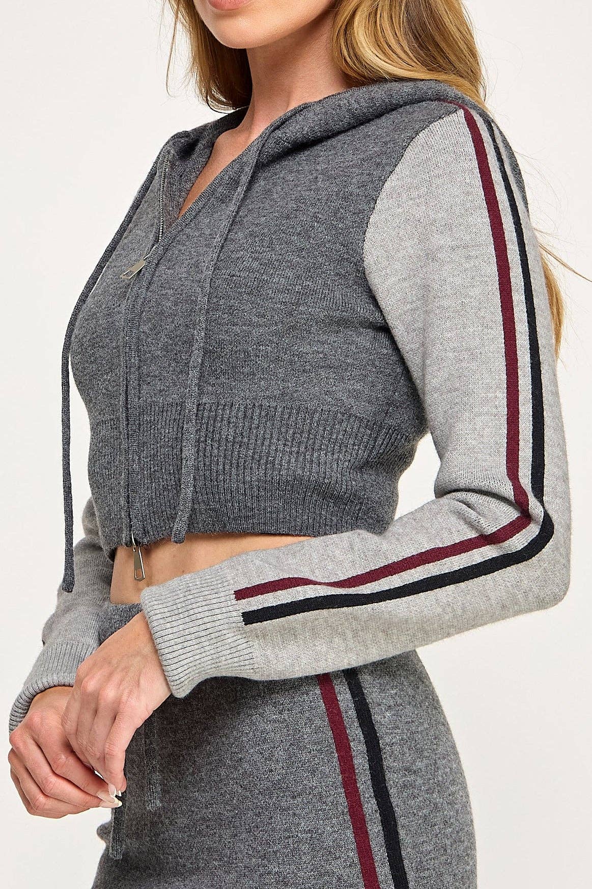 Colorblock Cropped Zip Hoodie & Mini Skirt Set