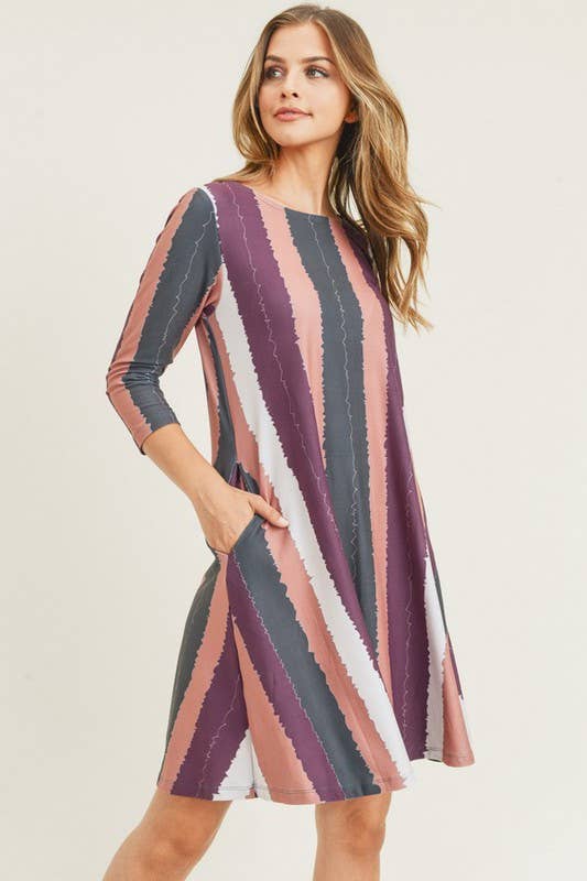 Multi-Striped Swing Dress with Pockets 1331