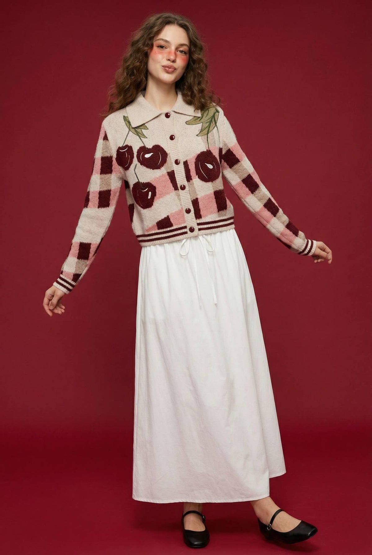 Long Sleeve Scalloped Collar Button Up Sweater