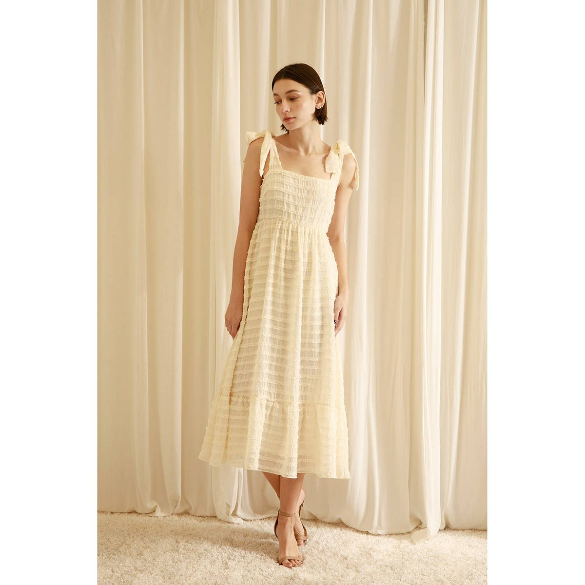 Ruffled Trim Rows Midi Dress