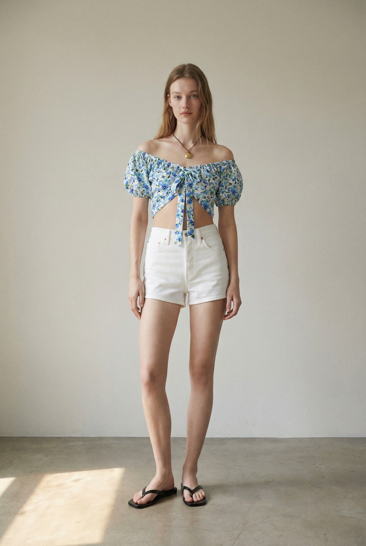 Chic Floral Off-Shoulder Tie Front Top