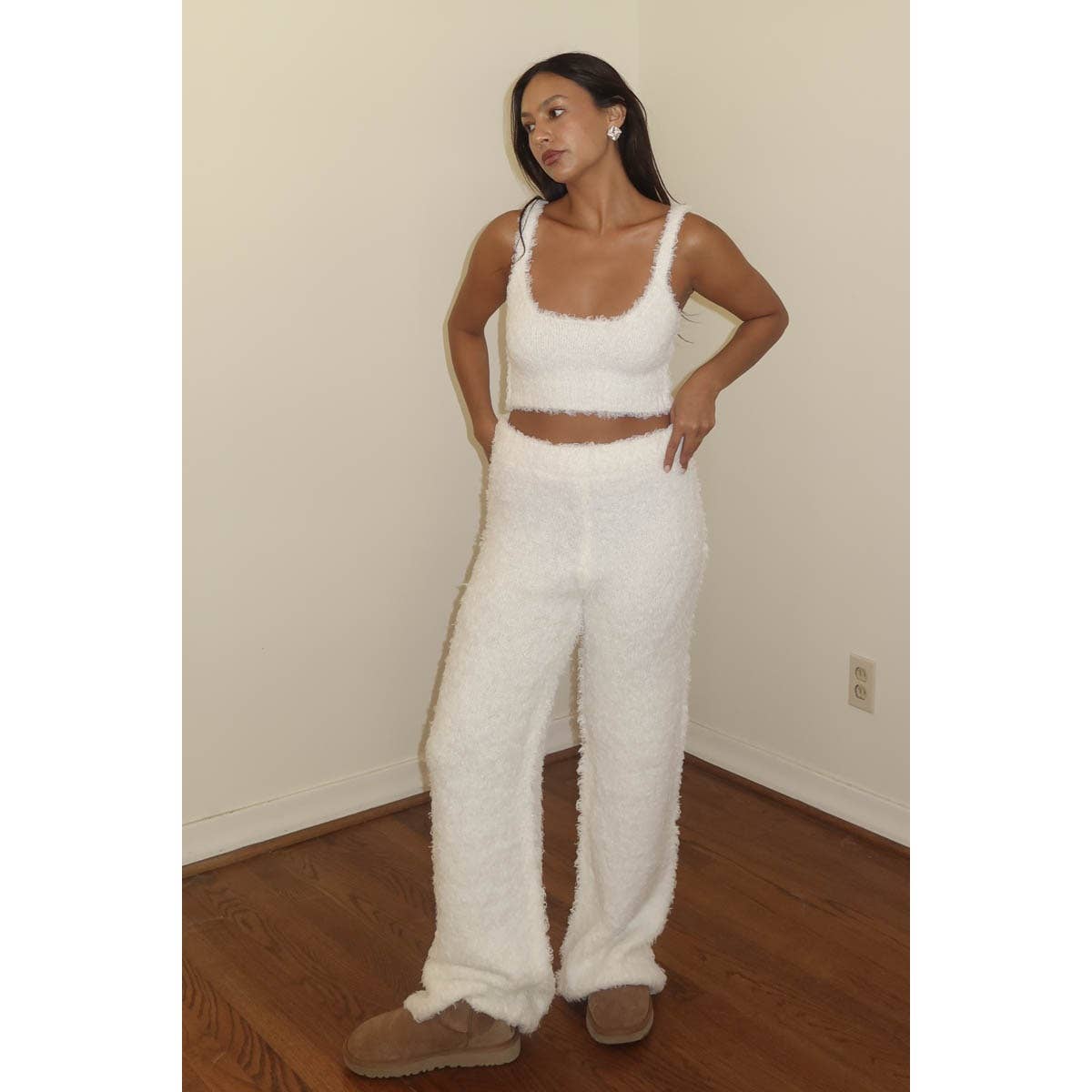 Knit Bralette And Cardigan With Pants