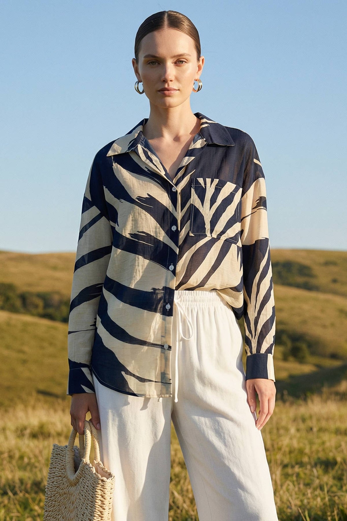 Oversized Long Sleeve Button Up Top