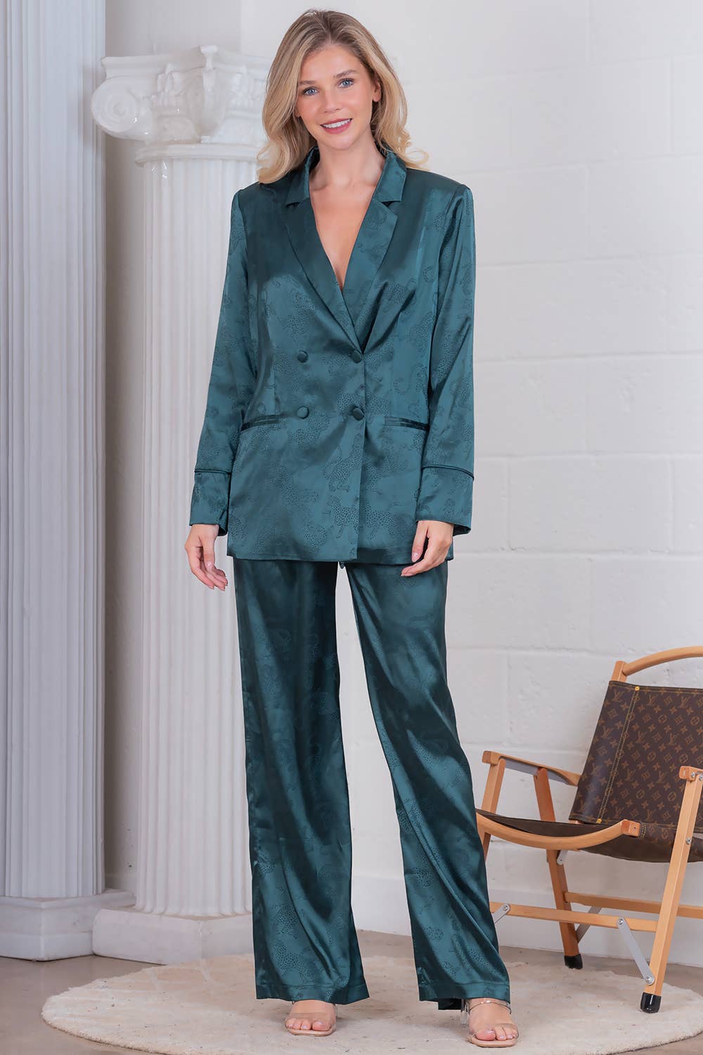 Leopard Jacquard Relaxed Fit Slacks W Pockets