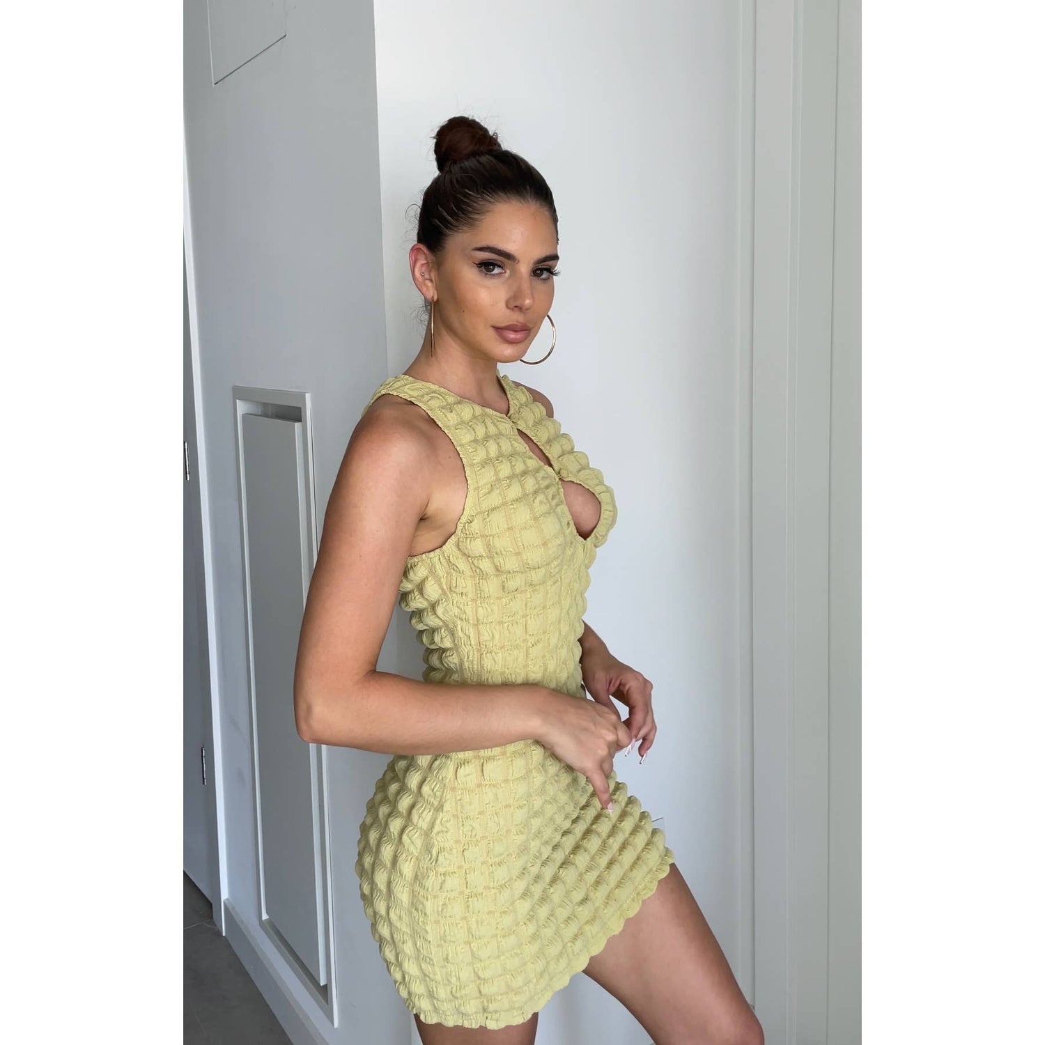 Bubble Jersey Keyhole Mini Dress