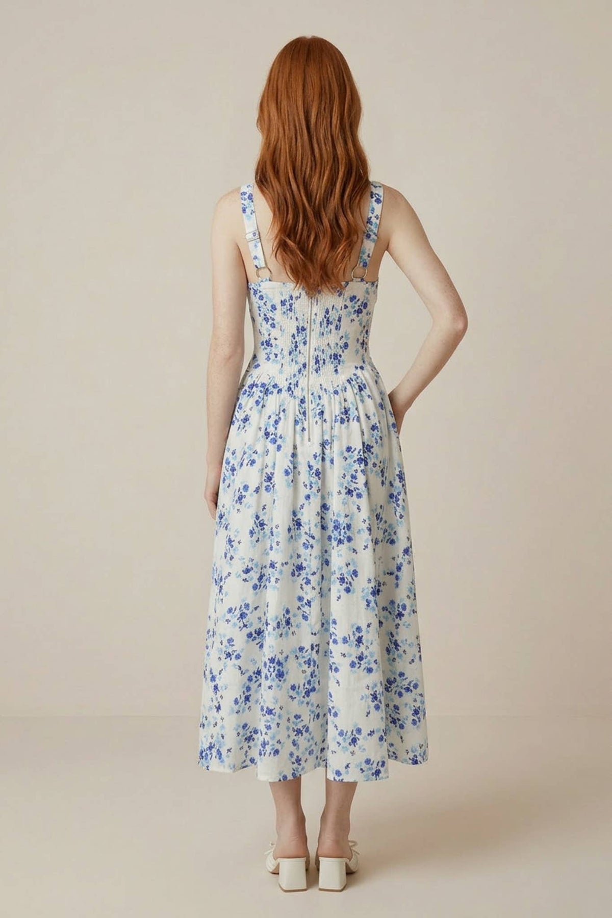 Sleeveless Square Neck Flare Long Printed Dress