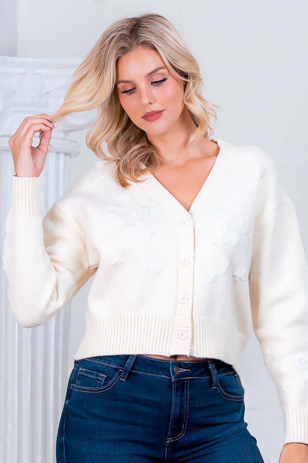 3D Flower Detailed Cardigan for Women