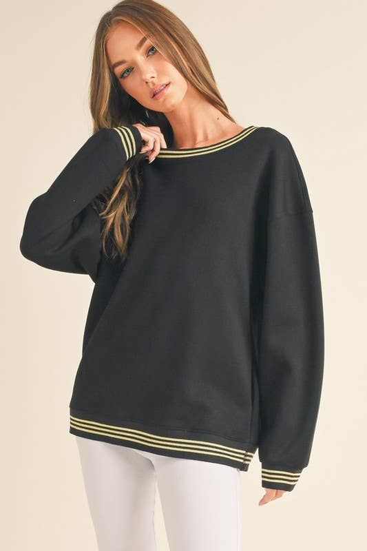 Striped Trim Crewneck Ultracomfy Sweatshirt