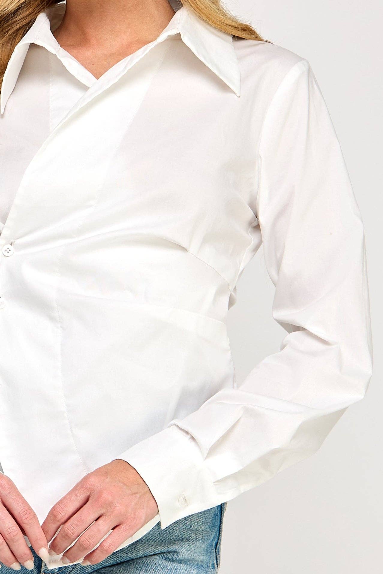 Cole White Shirt - Asymmetrical Cropped Button