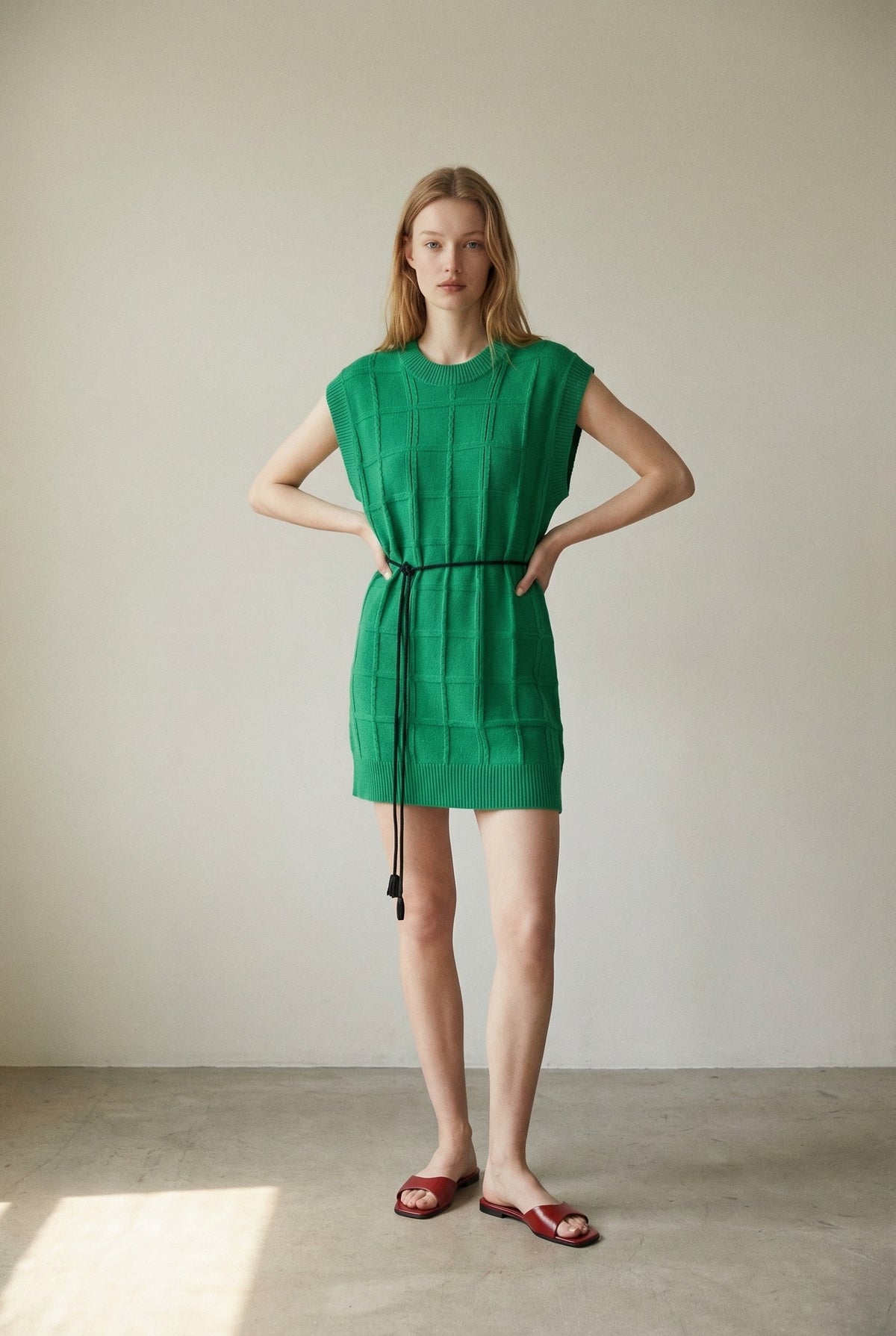 Textured Knit Asymmetric Vest Mini Dress