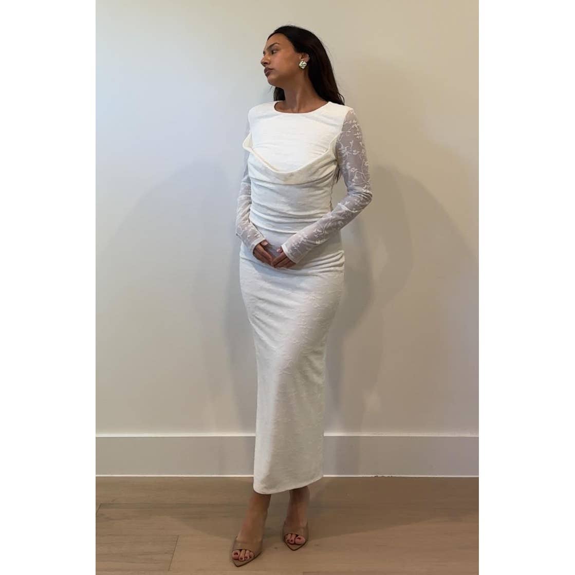 Drape Detail Long Sleeve Maxi Dress