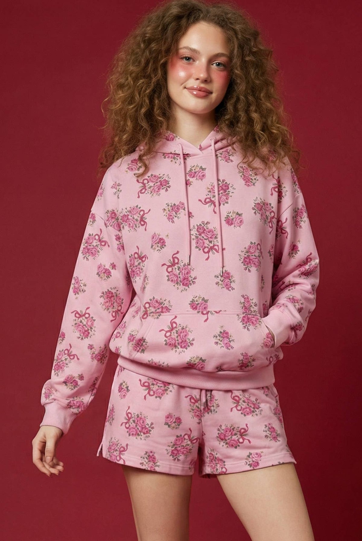 Floral Hoodie Short Set