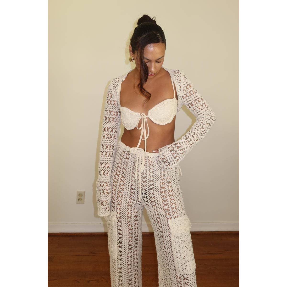 Lace Crochet Bra With Bolero 2Pcs Set Top