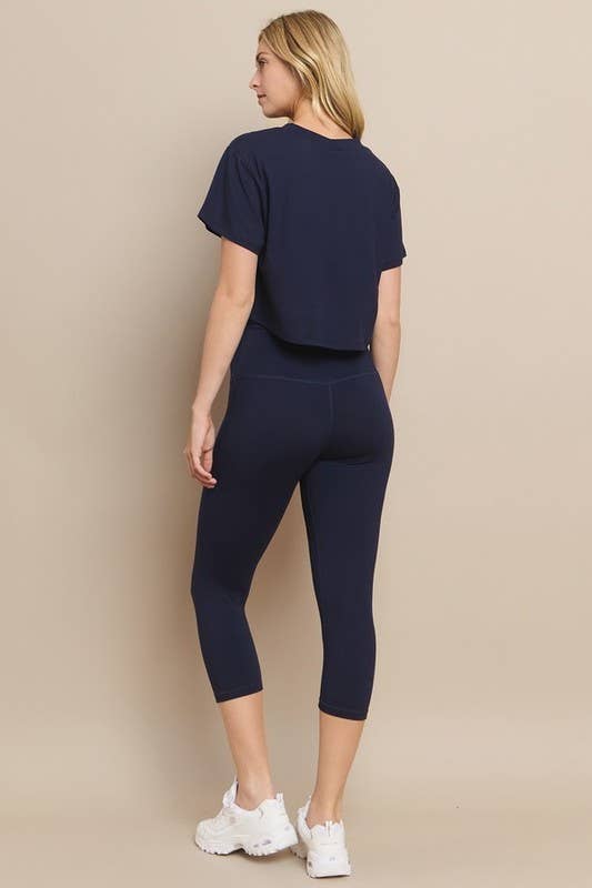 Cropped Crew Tee & High Rise Capri Leggings Matching Set