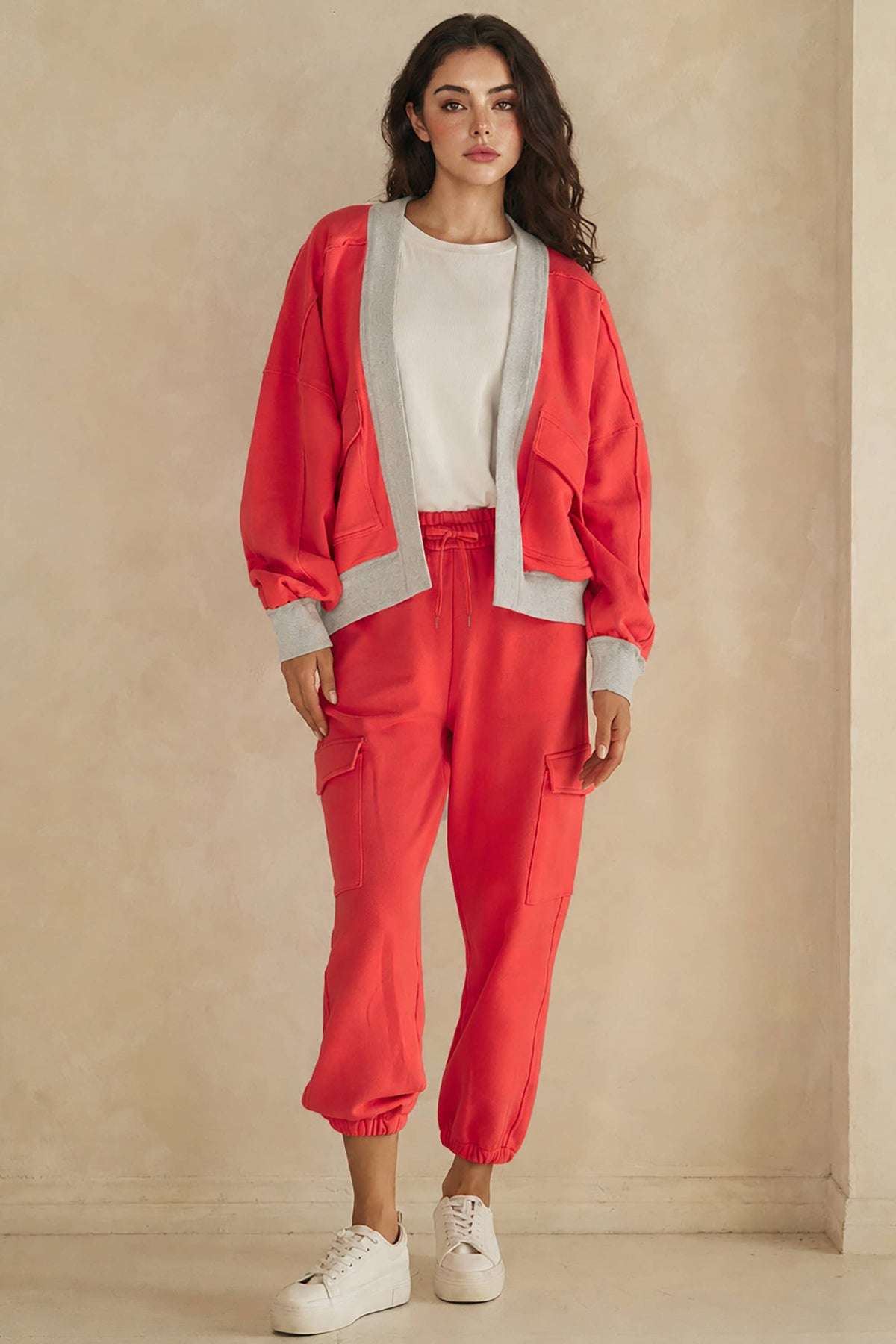 Soft Cotton Contrast Trim Jacket and Cargo Pant Matching Set