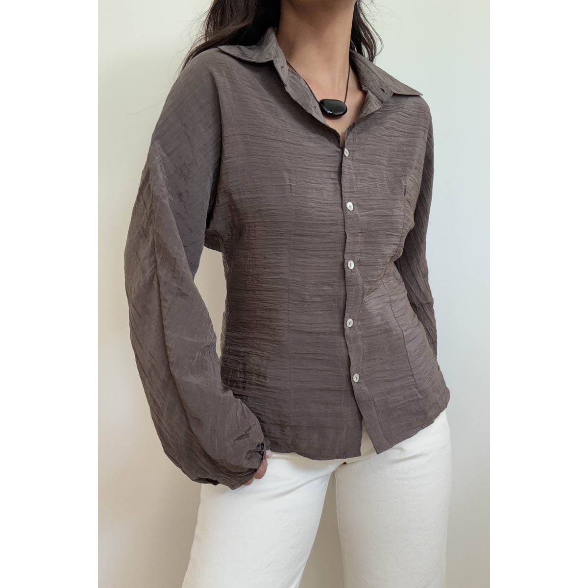 Crinkled Fitted Waist Shirt