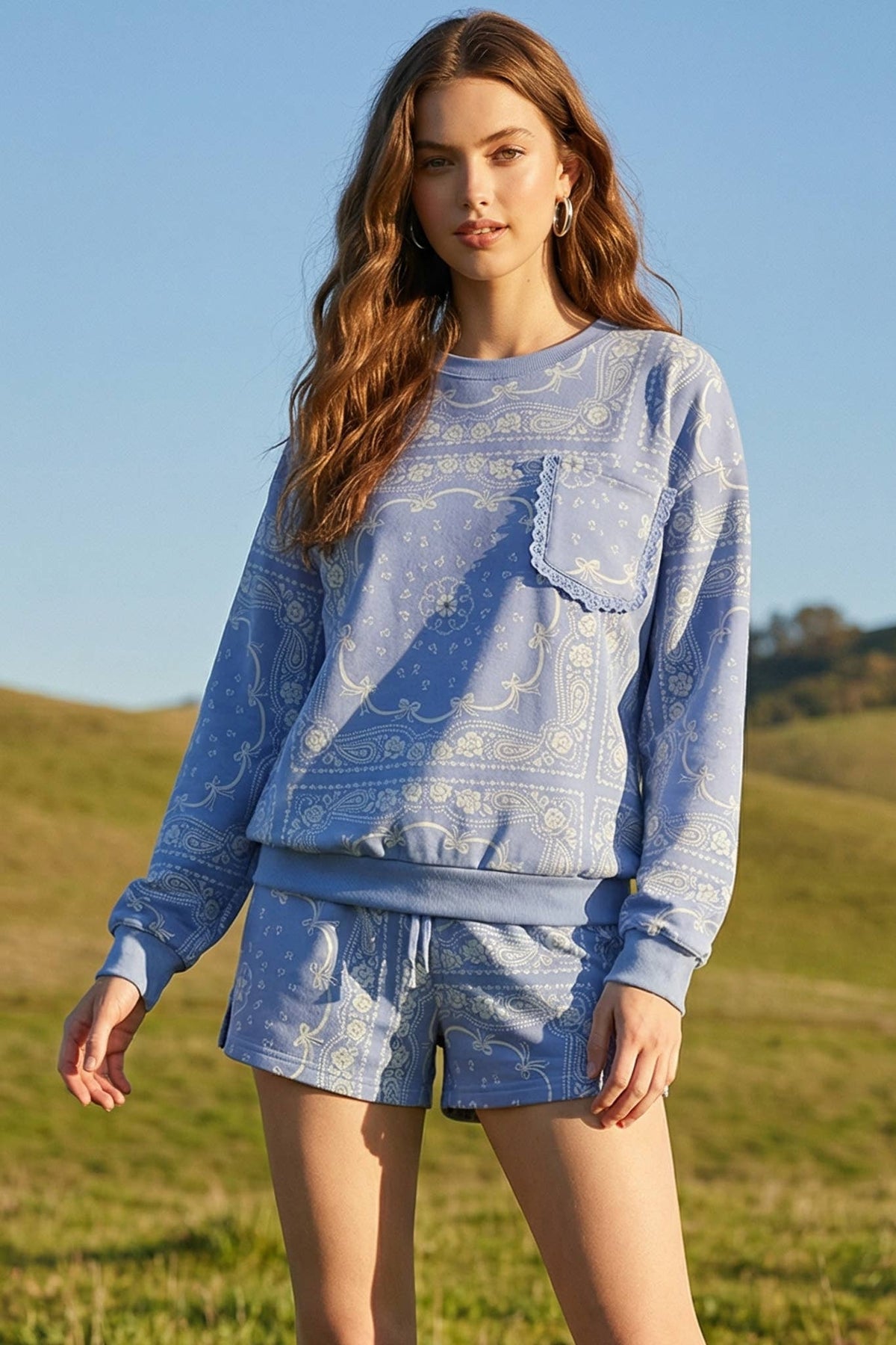 Bow Bandana Print Pullover W Matching Shorts