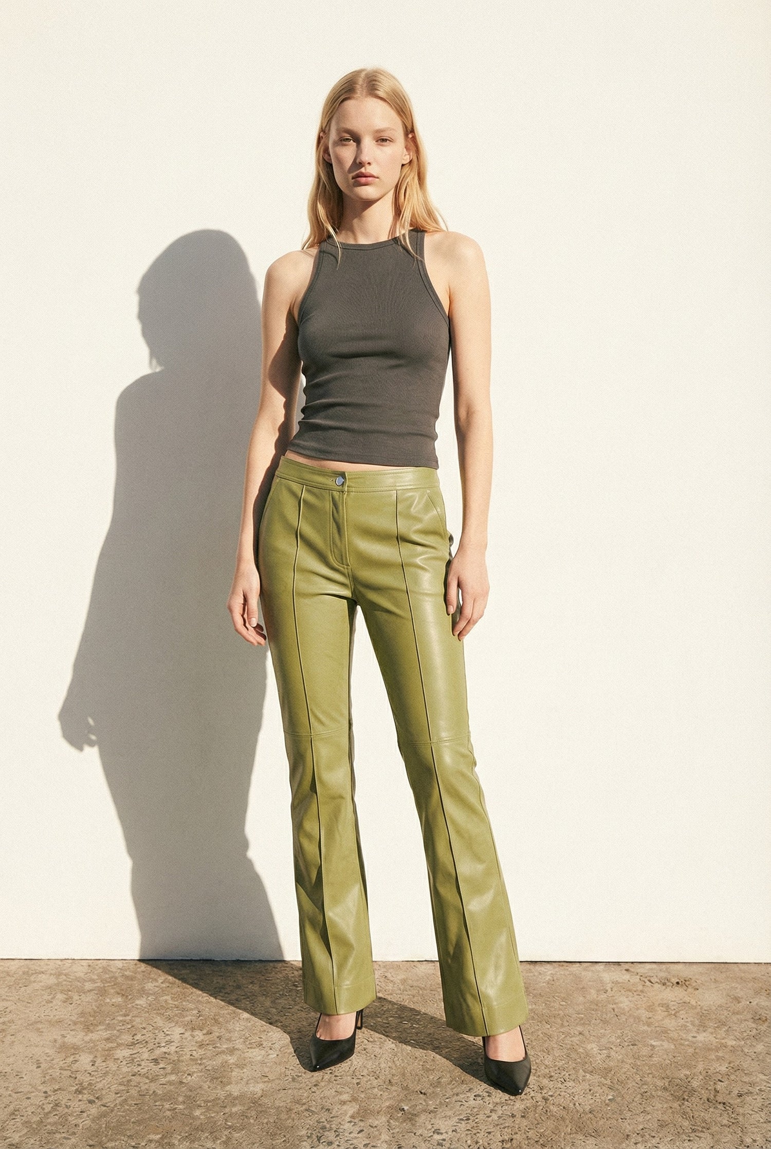 Contrast Top Stitching Boot Cut Pants