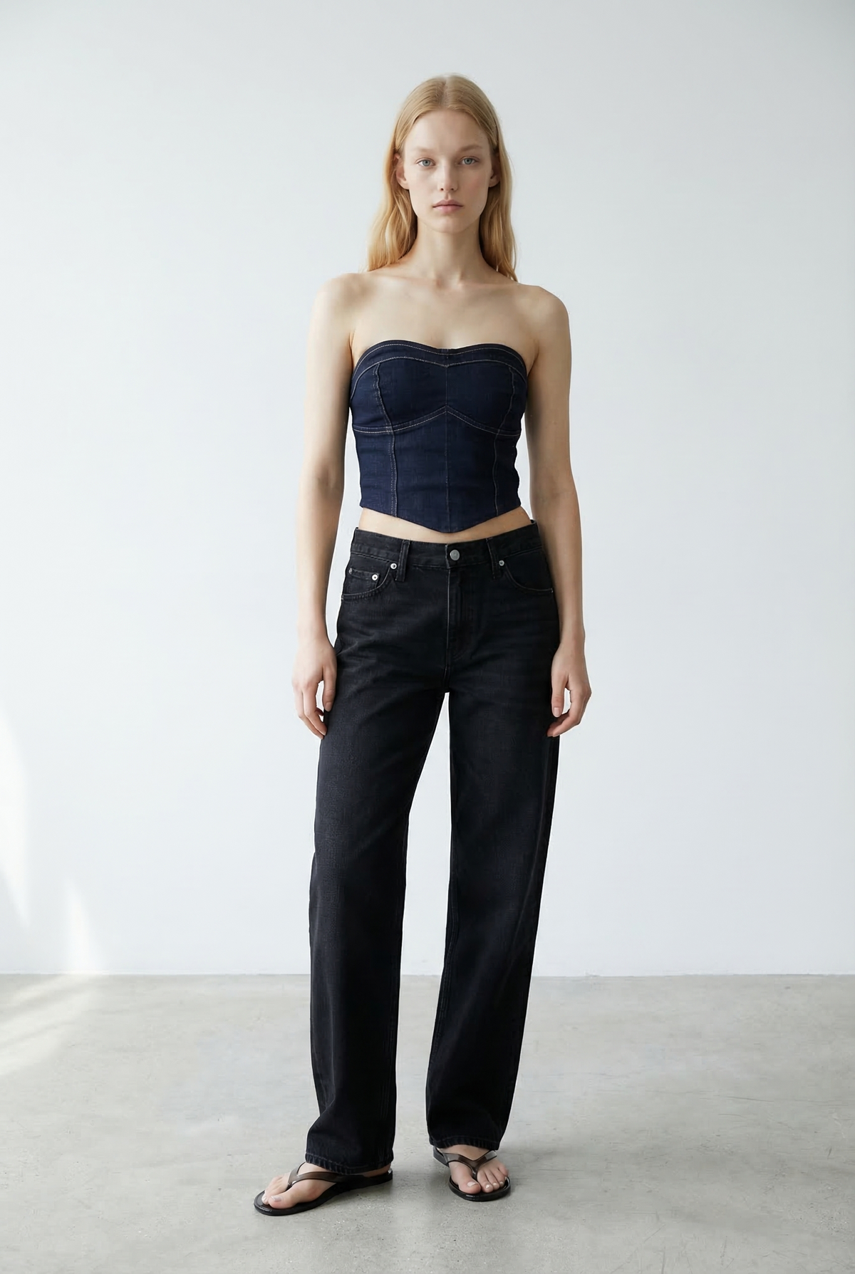 Denim Strapless Bustier Top