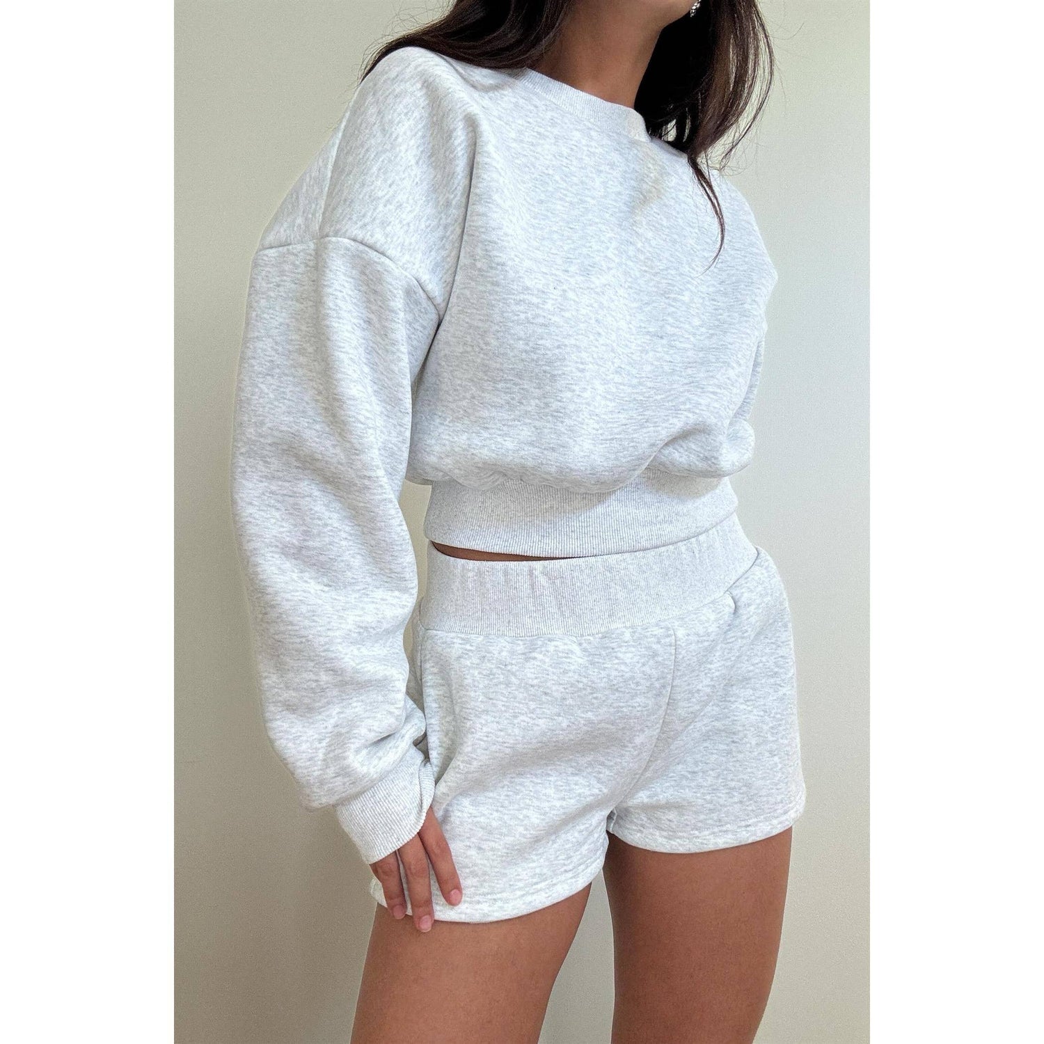 Terry Crop Sweater Top W/ Shorts