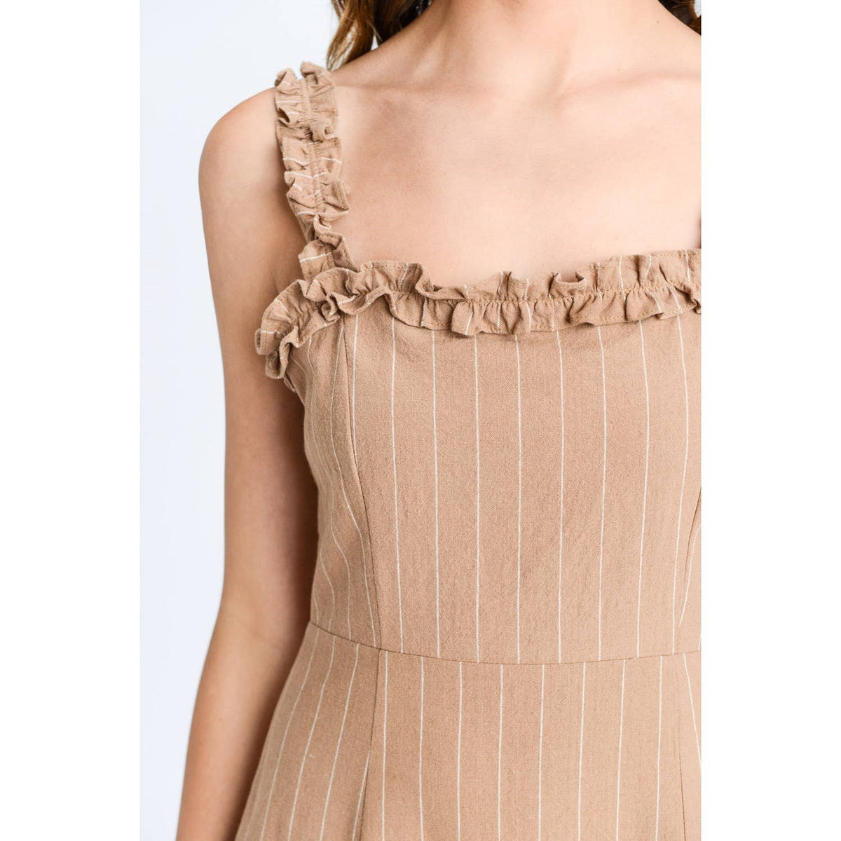 Pinstripe Ruffled Midi Dress