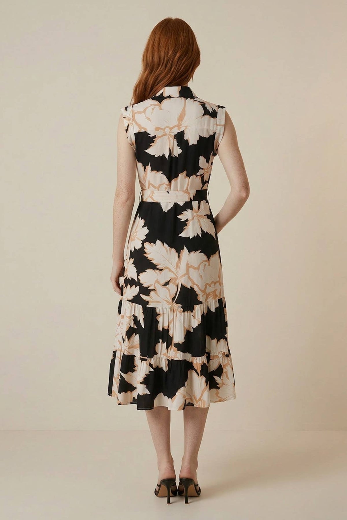 Rolled-Up Sleeveless Button Down Belted Dress