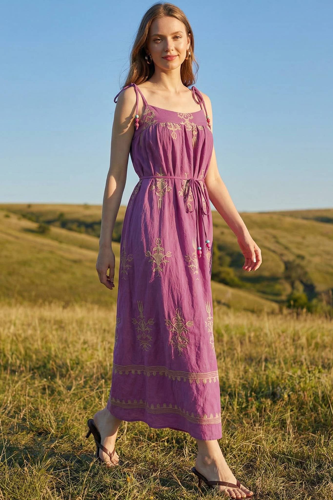 Embroidered Sleeveless Midi Dress