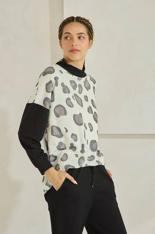 Scattered Cheetah Mock Neck Long Sleeve Top Fall Fashion